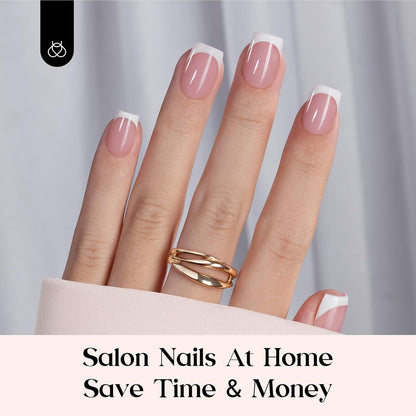 Beetles French Tips Press on Nails: 150 Pcs Pink Short Square Press on Nails Fak