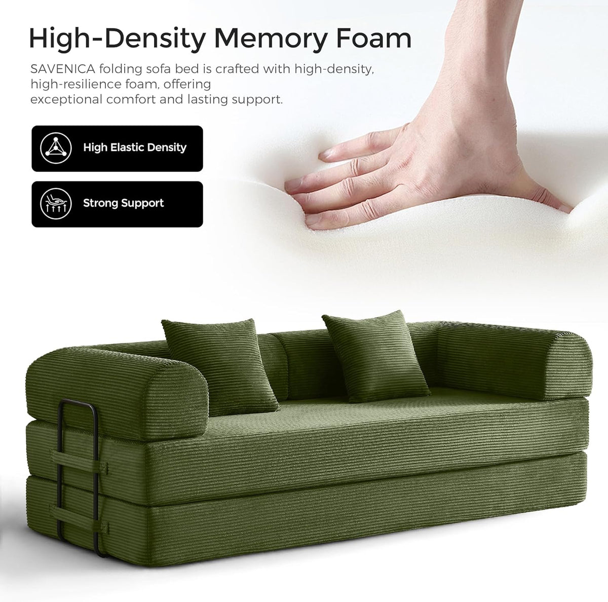 79" Convertible Futon Sofa Bed,Boneless Couch for Living Room | Olive Green