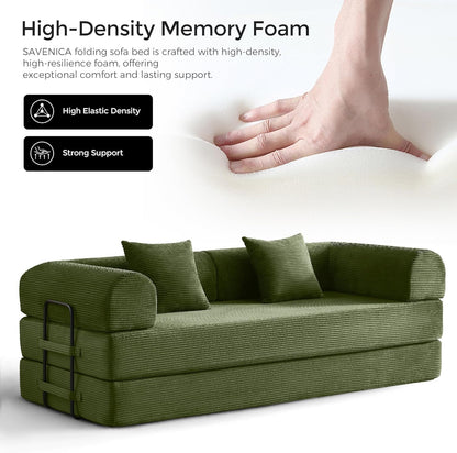 79" Convertible Futon Sofa Bed,Boneless Couch for Living Room | Olive Green