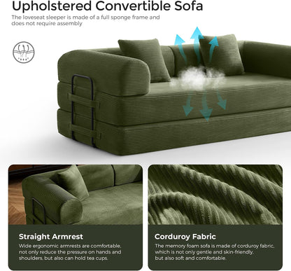 79" Convertible Futon Sofa Bed,Boneless Couch for Living Room | Olive Green