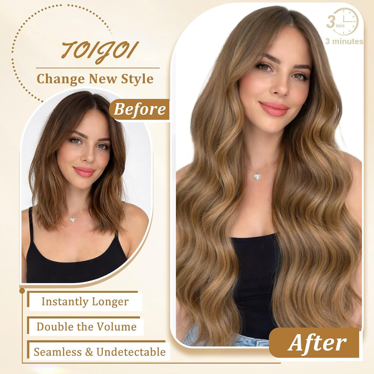 Chestnut Brown Hair Extensions Real Human Hair Clip Ins for Women 14Inch