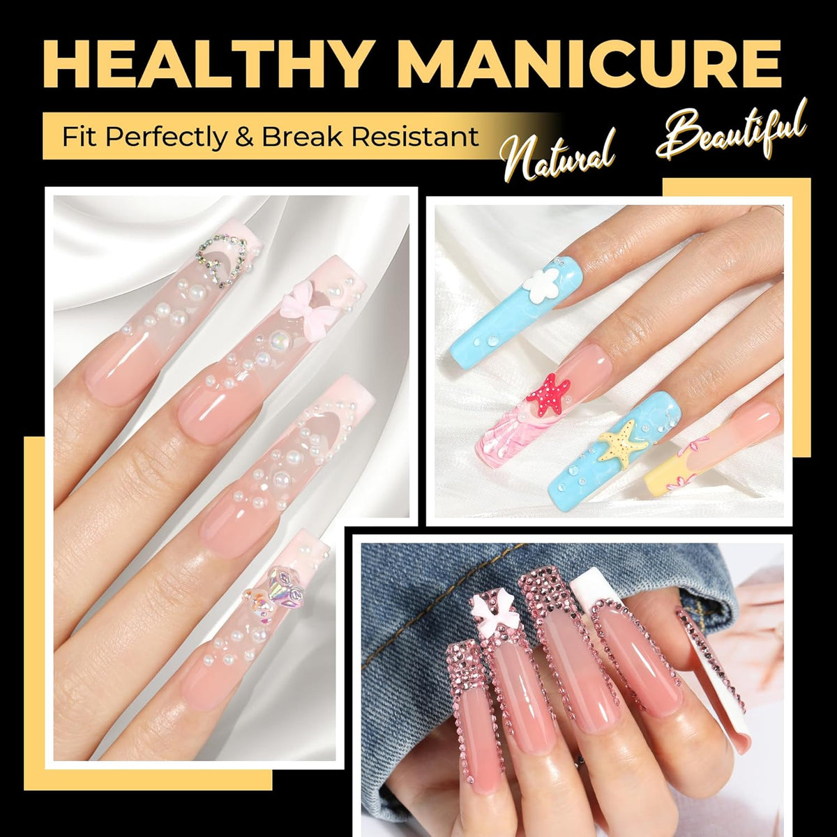 Extra Long Sqaure Nail Tips, No C Curve Gel Nail Tips Square