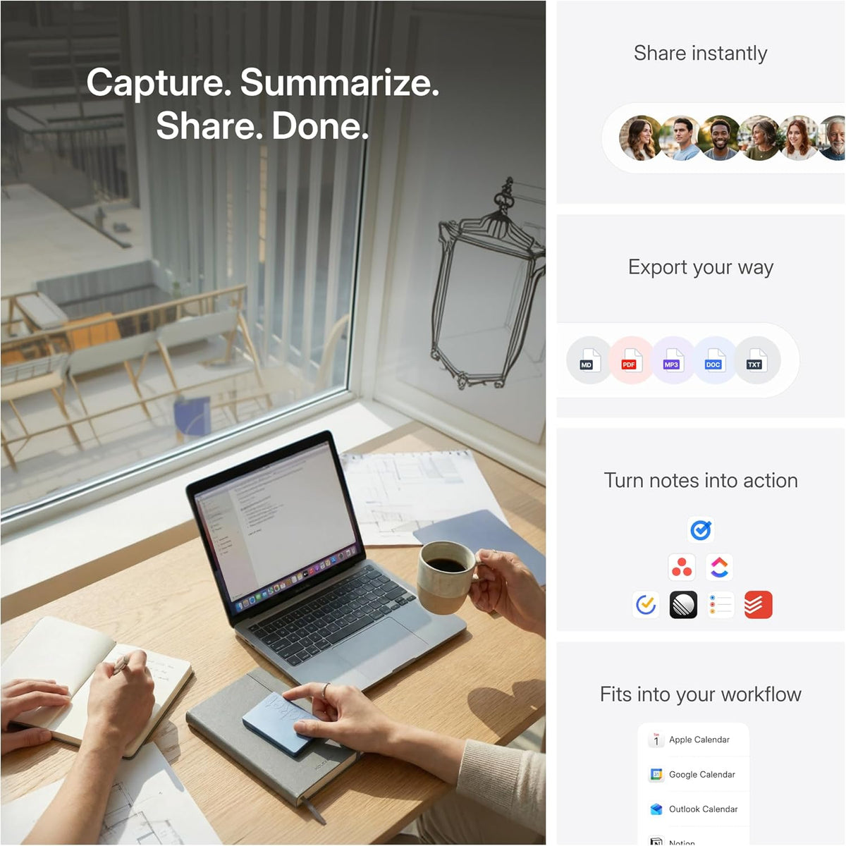 AI Voice Recorder, Auto Transcription, AI Note Taker, Sierra Blue