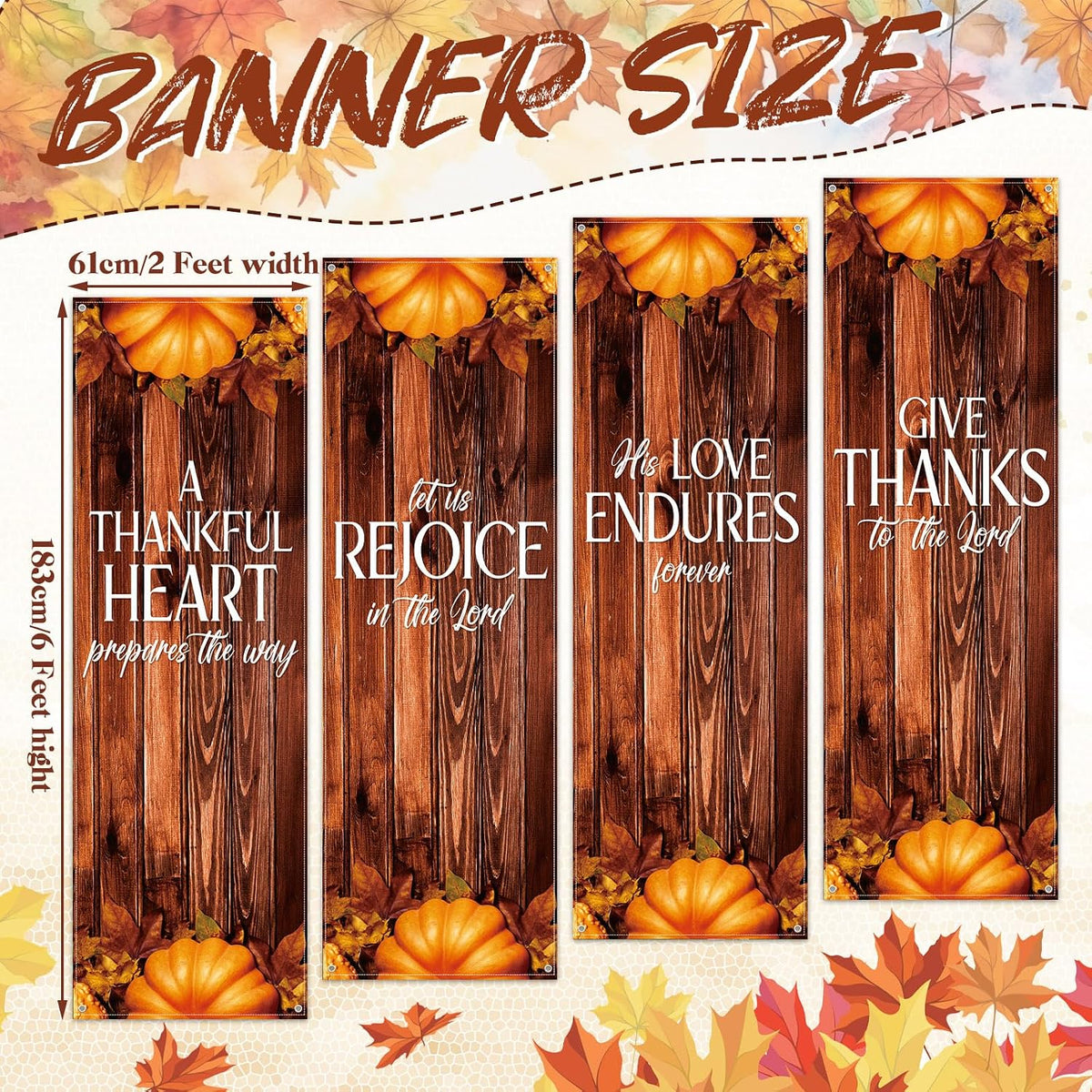 4 Pcs Fall Sanctuary Banners Retro Style 2 X 6 Feet Scripture