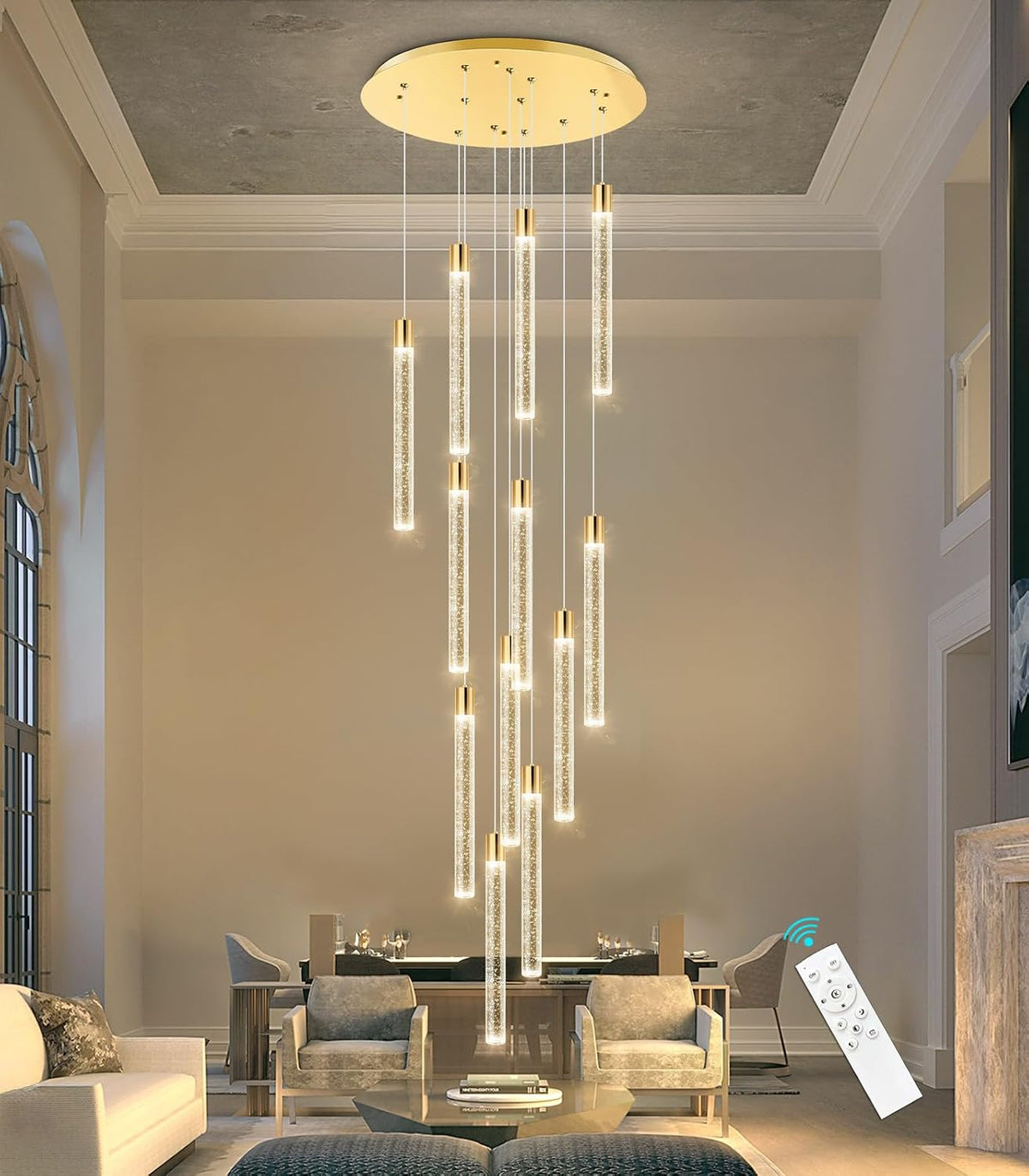 Modern Chandelier for Staircase Modern LED Chandelier Crystal Chandelier Dimmable Pendant Lights for High Ceiling Chandelier Light Fixture