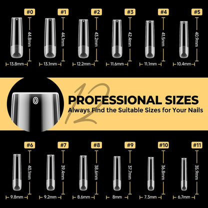 Extra Long Sqaure Nail Tips, No C Curve Gel Nail Tips Square