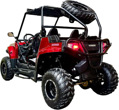 Armored UTV SSR 170RS Utility Vehicle, 2-Seater, 200Cc Automatic + Reverse with Cargo Bed LED Headlights Spare Wheel, DF200GKV Work Truck Backyard Use on the Farm (Red)