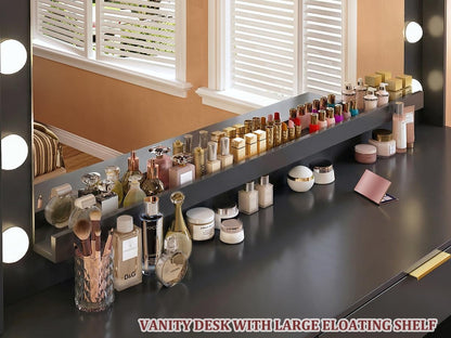 Vanity Desk with Mirror and Lights, 45.3In Makeup Vanity with 7 Drawers & Large Mirror, Vanity with 3-Color Adjustable Lighting & Charging Station, Make up Vanity for Bedroom