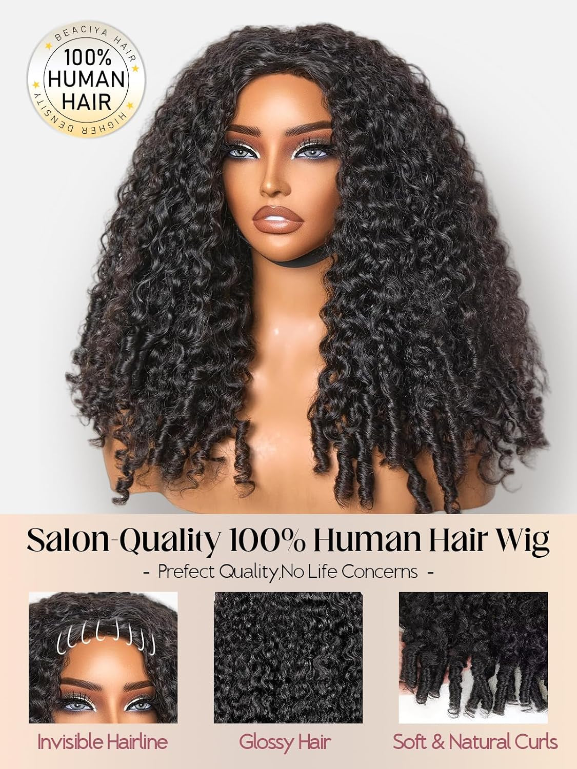 220% Density 20 Inch Burmese Curly Half Wig,100% Human Hair,[2-Year Life,220G], 3 in 1 Glueless Human Hair Half Wig Seamless Flip over Half Wigs for Black Women No Glue No Lace Curly Wig