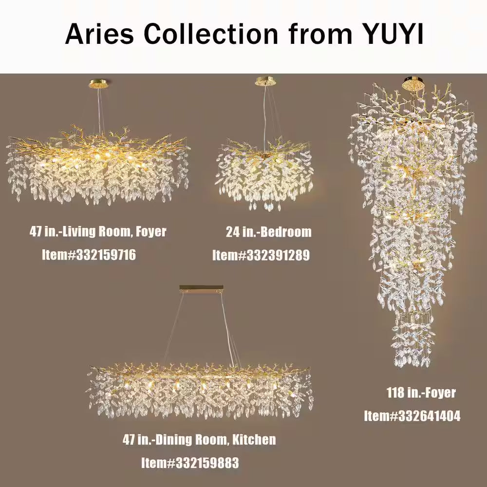 Modern Chandelier 118 In. 28-Light Crystal Gold Chandelier for Foyer, Living Room, Multiple Tiers Chandelier