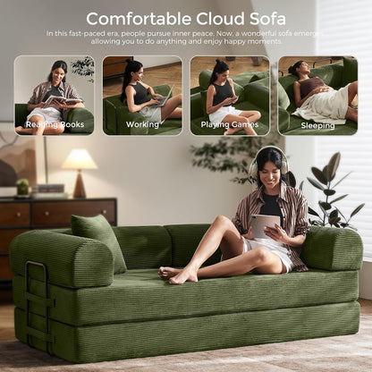 79" Convertible Futon Sofa Bed,Boneless Couch for Living Room | Olive Green