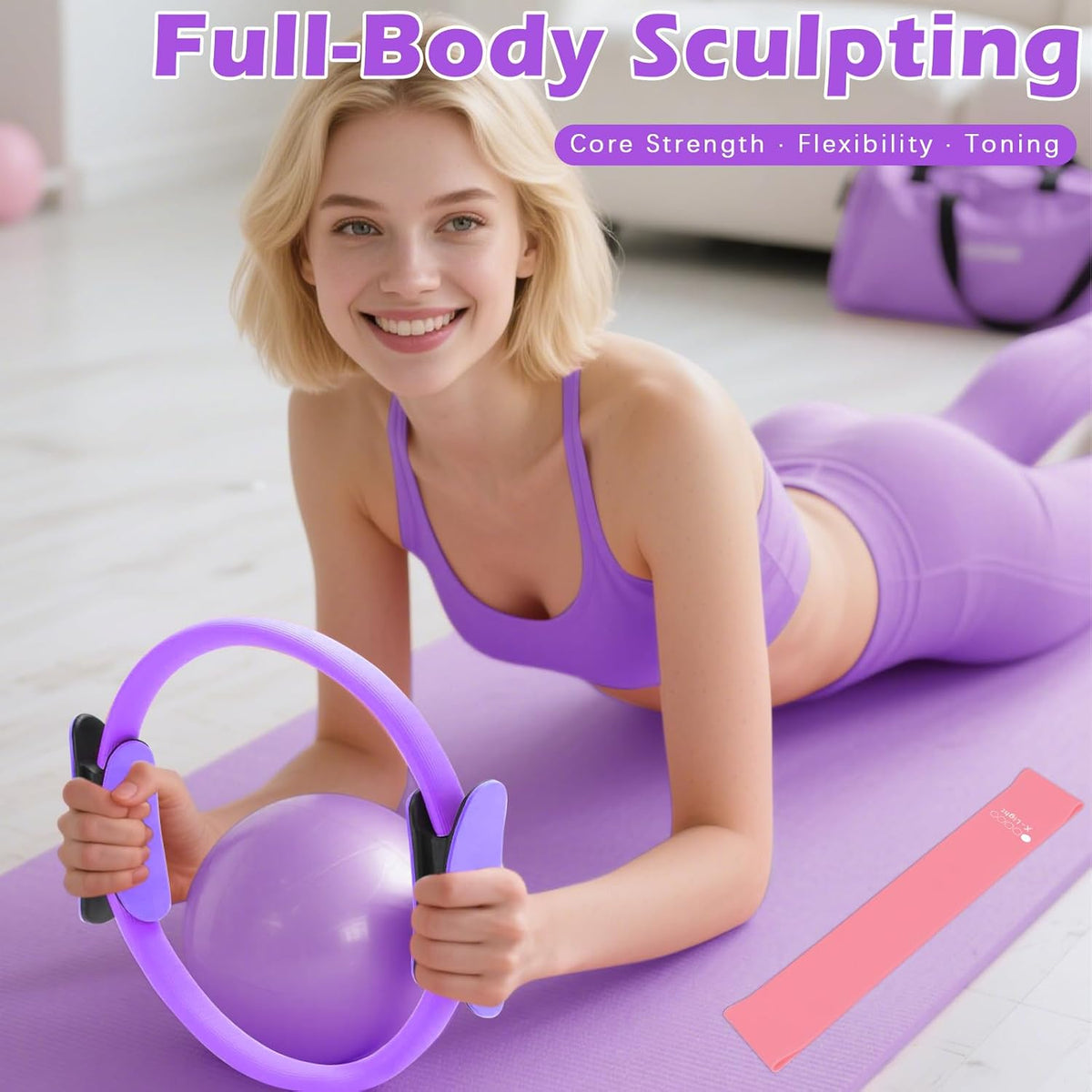 Pilates Kit for Women, Home Workout Set with Ring,Ball,Bands Ankle Weights