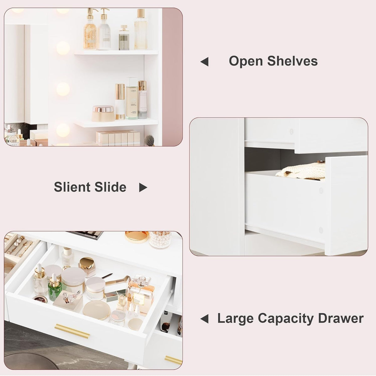 Vanity Desk Table with Lighted Mirror 45.6“ Girls Makeup Vanity with Power Outlet, 3 Colors Lighting Adjustable,8 Stroge Drawers, Brightness Vanity Table for Women Bedroom Dressing Room
