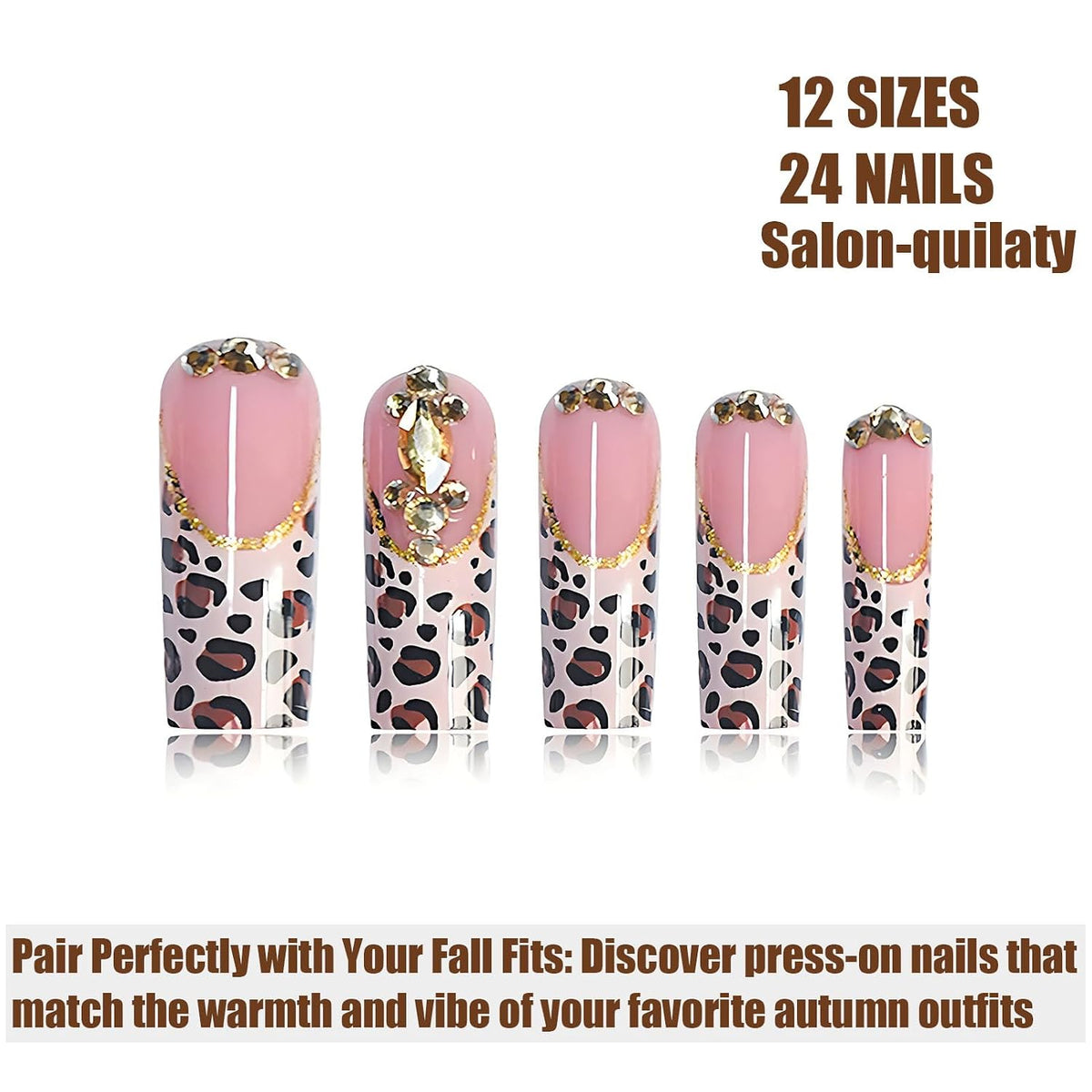 Long Square Press on Nails French Tip Press-On Nails Brown Fall Nails Art for Women