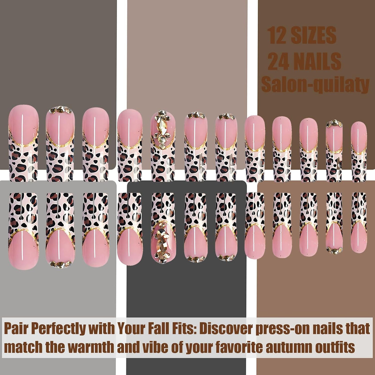 Long Square Press on Nails French Tip Press-On Nails Brown Fall Nails Art for Women