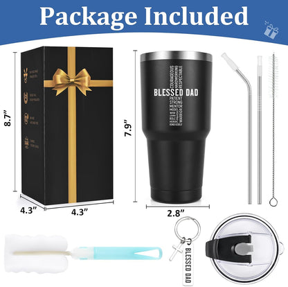 Christian Father'S Day Gifts, Blessed Dad 30Oz Insulated Tumbler with Keychain, Father’S Day, Birthday, Christmas, Christian Gifts for Dad, Black