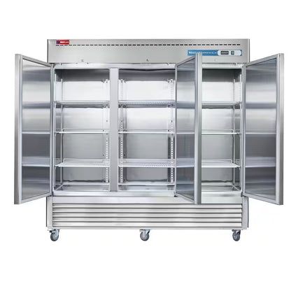82 In. W. 72 Cu. Ft. Commercial Refrigerator 3-Solid Door Electronic Control System Stainless Steel