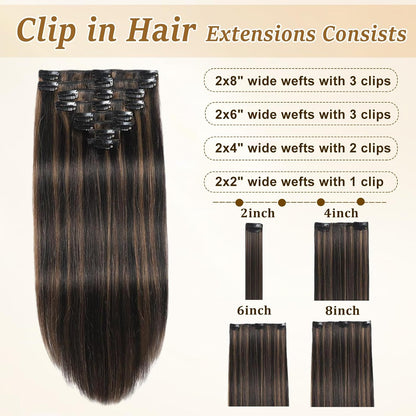 Clip in Hair Extensions Human Hair Remy Balayage Hair Extensions 14Inch