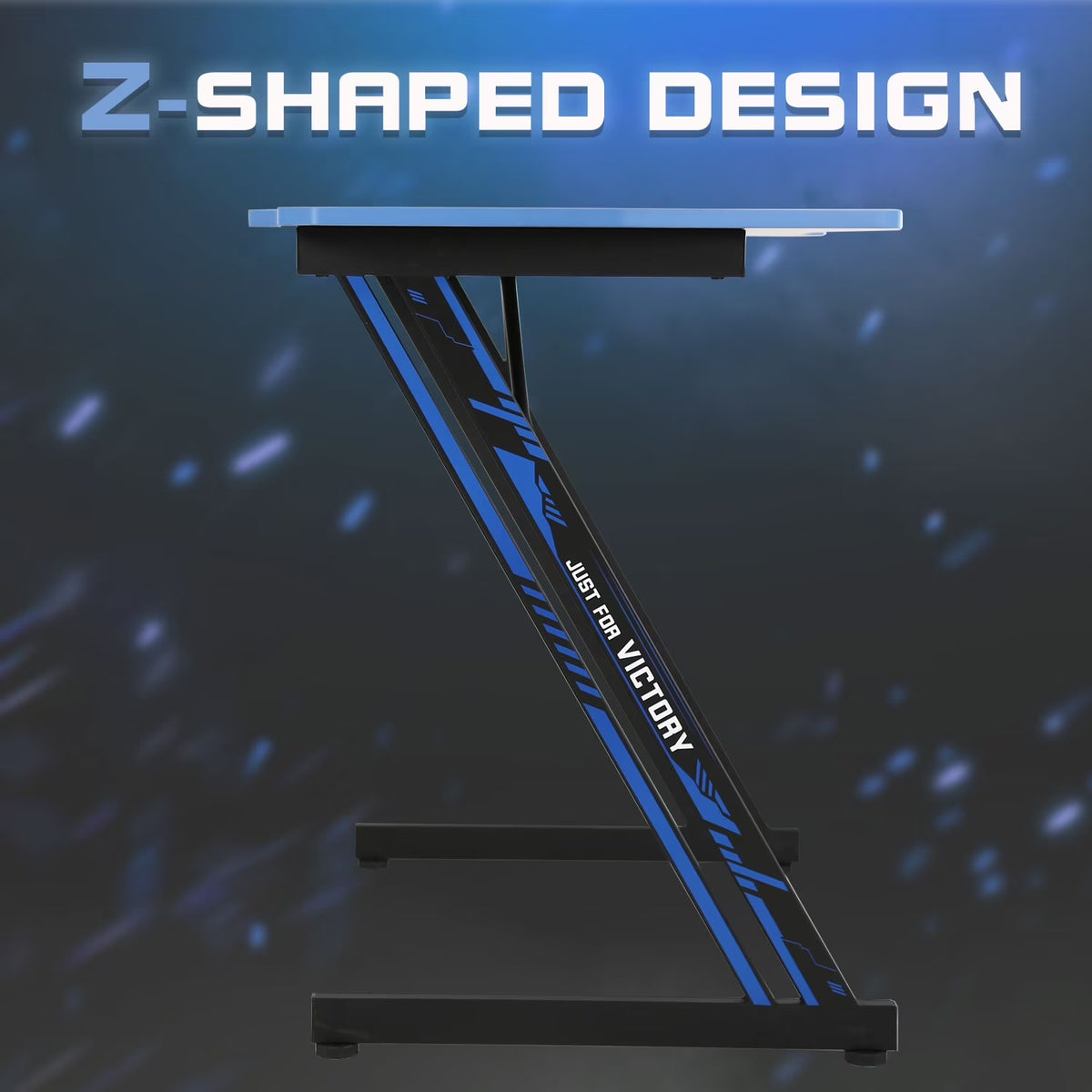 47 Inch Gaming Desk, Z Shaped PC Computer Desk Gaming Workstation with Headphone Hook, Ergonomic Gaming Table PC Desk for Game Players, Blue