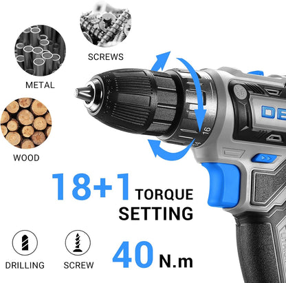 Power Drill Cordless: DEKO PRO Cordless Drill 20V Electric Power Drill Set Tool for Women Drills with Battery and Charger 20 Volt Drills Driver Kit Blue