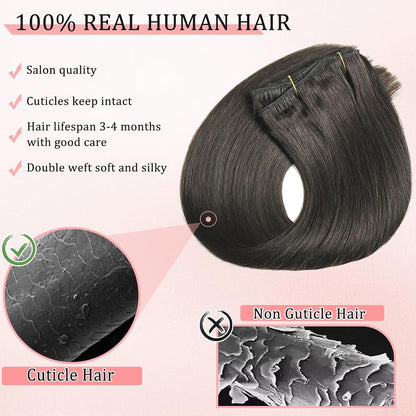Natural Black Clip in Hair Extensions Real Human Hair 14Inch