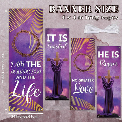 4Pcs Church Banners for Sanctuary Wall Welcome Religious Banners Hanging Backdrop Easter Church Hanging Signs Bible Verses Banner Scripture Church Hanging Signs for Church School Decor