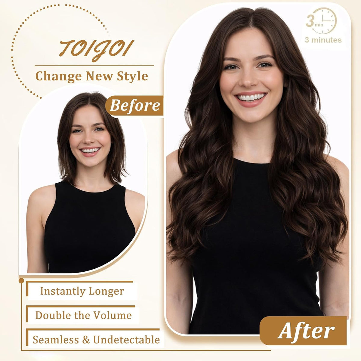 Clip in Hair Extensions Real Human Hair Dark Brown Hair Extensions Clip Ins