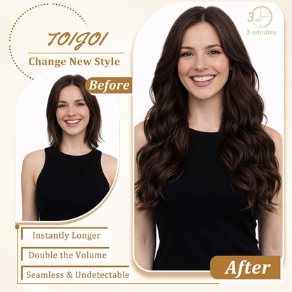 Clip in Hair Extensions Real Human Hair Dark Brown Hair Extensions Clip Ins