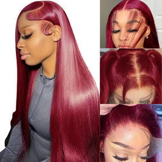 99J Burgundy Wig Human Hair 13X6 Straight Lace Front Wigs Human Hair 24Inch