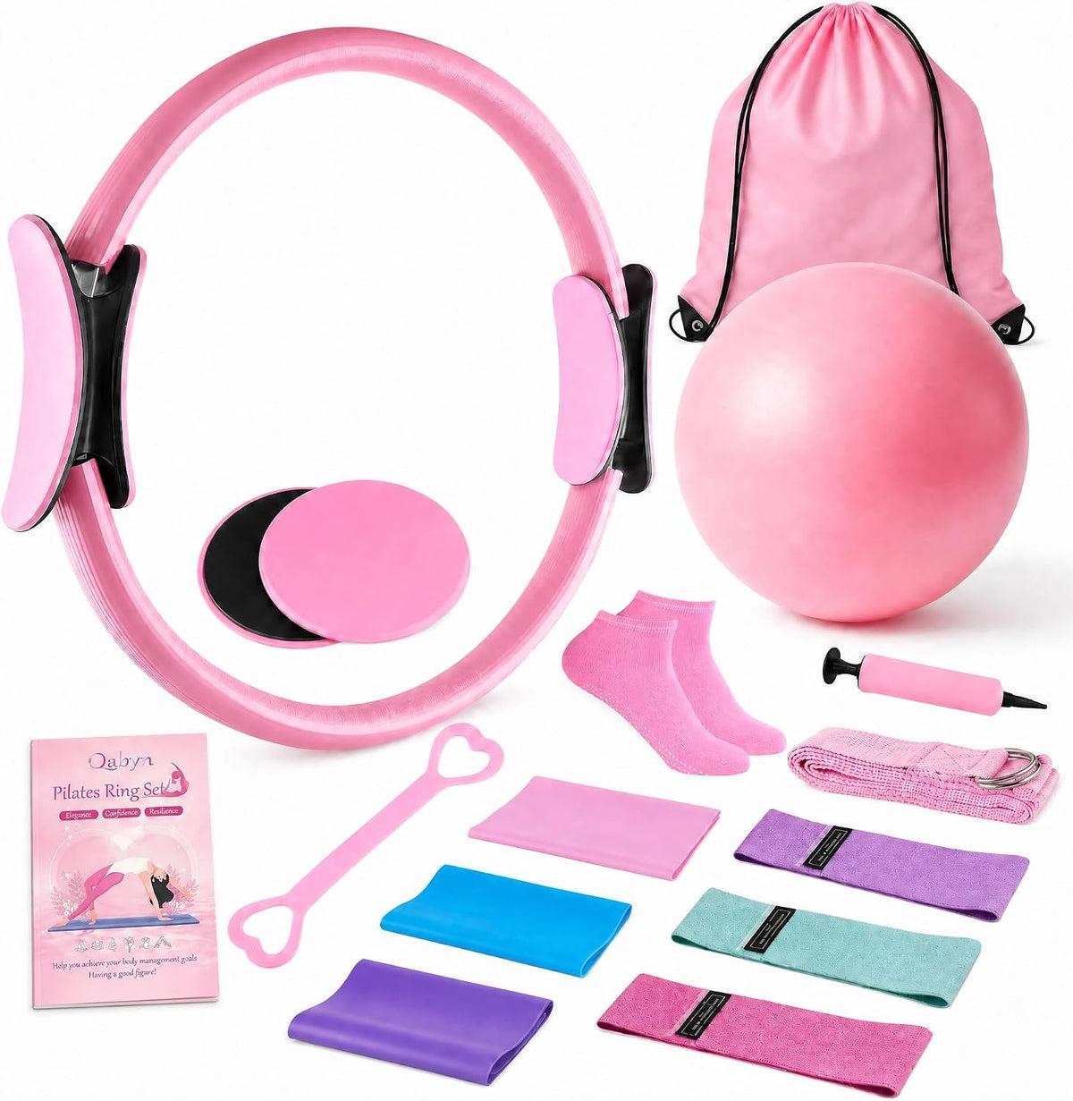 Home Pilates Kit for Women, Pilates Ring Set, Pilates Equipment Kit for Women Home Workouts, Pilates Essentials Kit with Pilates Ring and Ball, Resistance Bands for Strength, Toning, Flexibility