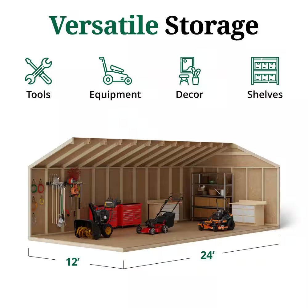 Value Workshop 12 Ft. X 24 Ft. Outdoor Wood Storage Shed Precut Kit with Operable Windows and Floor (288 Sq. Ft.)