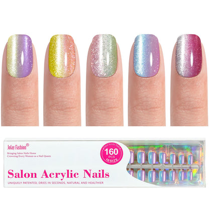 Press on Nails Short - 5 Styles Unique Two-Color Ombre Square Cat Eye Press on Nails, Soft Gel X Coat Nails False Nails in 16 Sizes - 160 PCS Stick on Nails Kit
