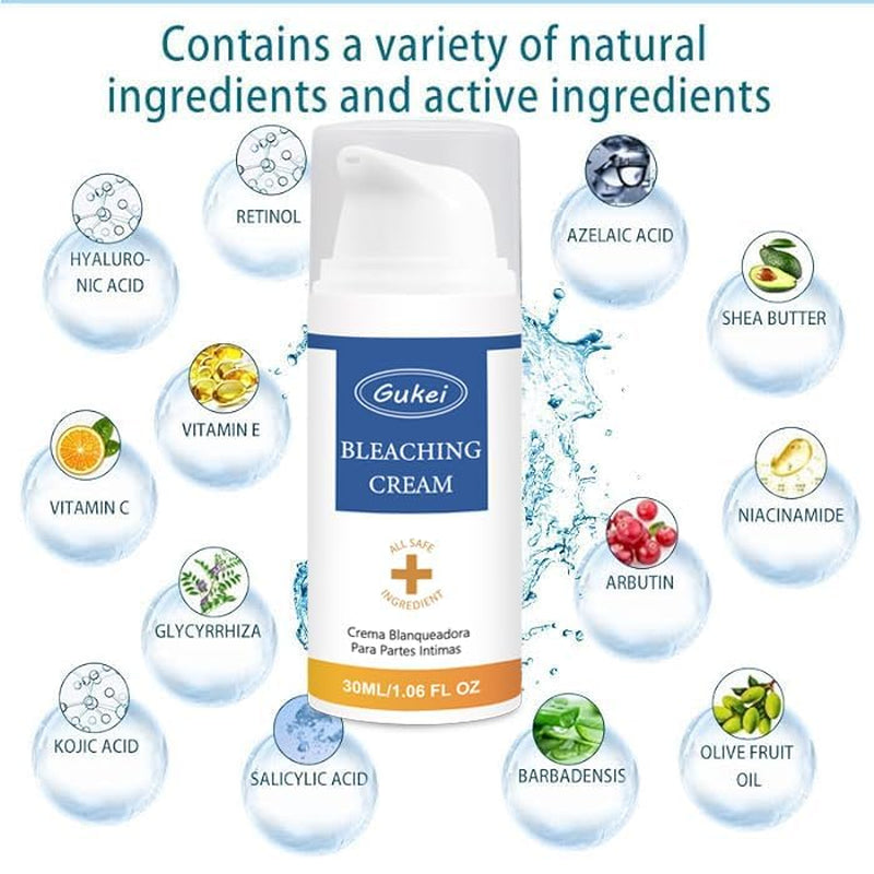 Intimate Areas Skin Lightening Cream Bleaching Cream for Body Sensitive Intimate Area, Private Parts, Underarm, Knees, Elbows, Inner Thigh, Bikini Areas, Bikini Line, Natural Skin Whitening.