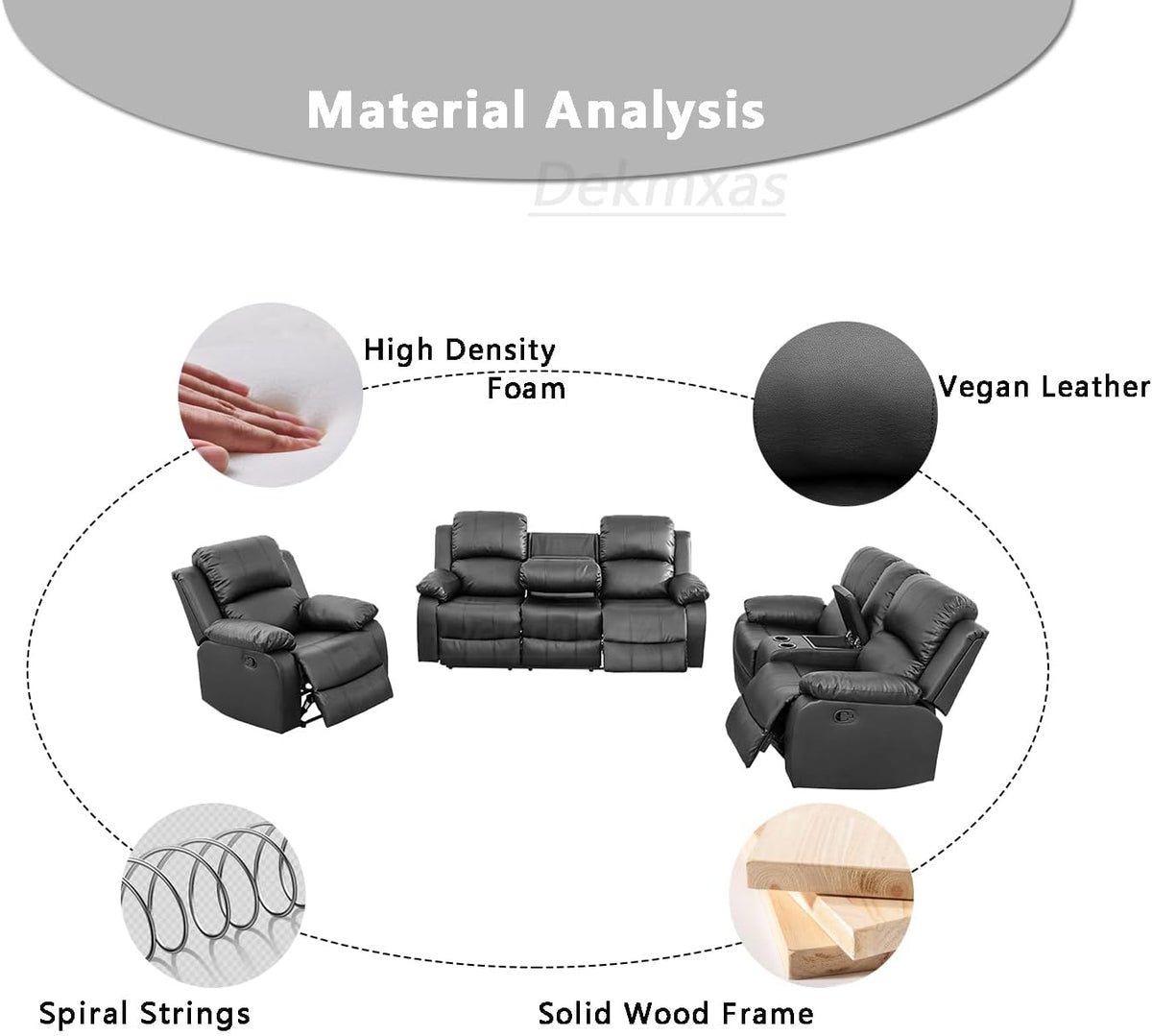Vegan Leather Black Recliner Sofa Set 3PCS Reclining Couch Set Living Room Furniture Set Manual Reclining Sofas with Cup Holder/Storage Console/Flip down Table for Home/Office (Black,3Pcs Set)