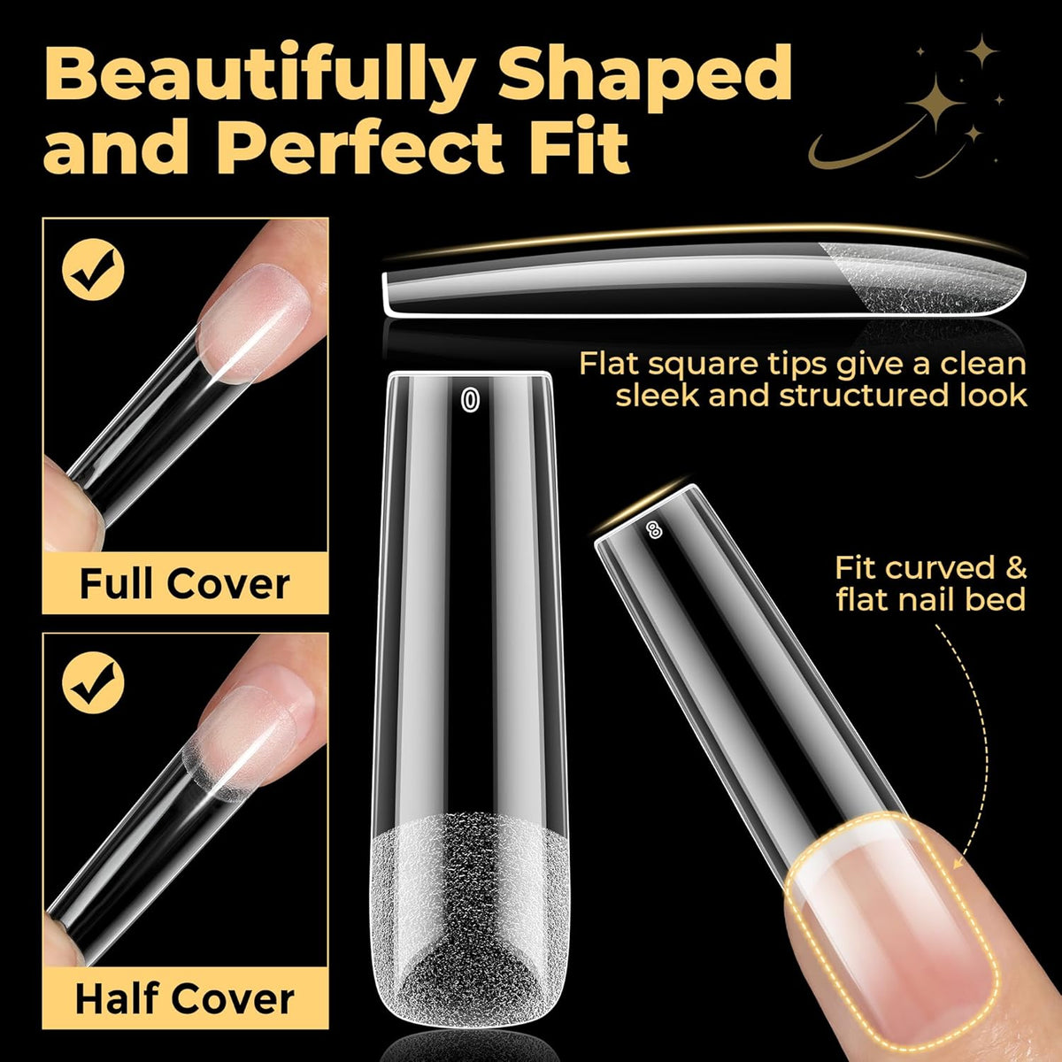 Extra Long Sqaure Nail Tips, No C Curve Gel Nail Tips Square
