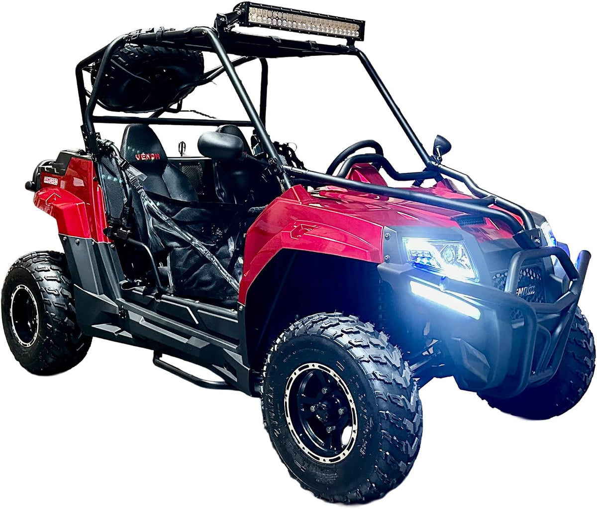 Armored UTV SSR 170RS Utility Vehicle, 2-Seater, 200Cc Automatic + Reverse with Cargo Bed LED Headlights Spare Wheel, DF200GKV Work Truck Backyard Use on the Farm (Red)
