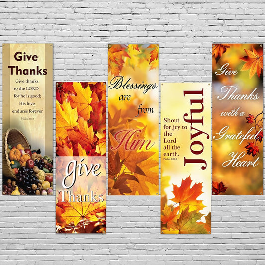 5 Pcs Thanksgiving Church Banners 72X24 Fall Church Banners for Sanctuary Bible Verses Wall Decor Welcome Inspirational Religious Praise Hanging Signs for Church Decor