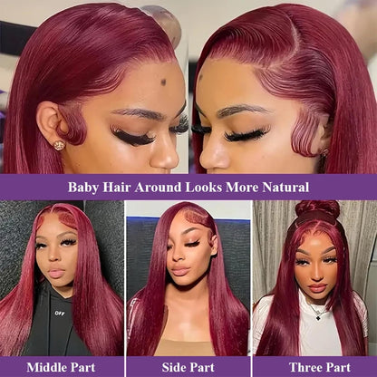 99J Burgundy Wig Human Hair 13X6 Straight Lace Front Wigs Human Hair 24Inch