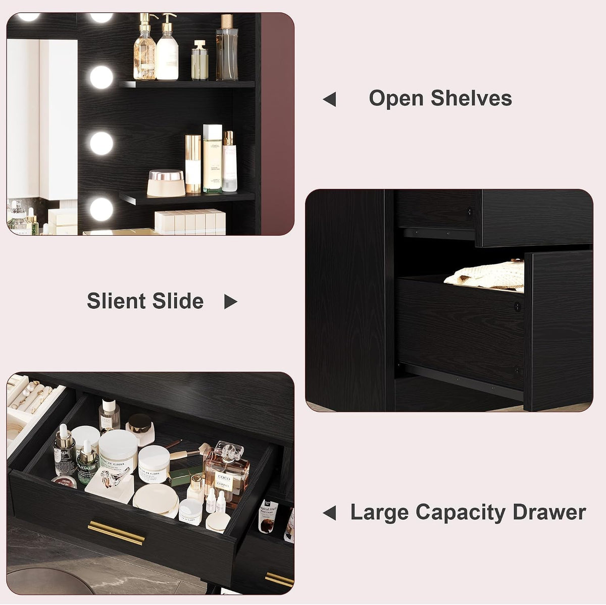 Vanity Desk Table with Lighted Mirror 45.6“ Girls Makeup Vanity with Power Outlet, 3 Colors Lighting Adjustable,8 Stroge Drawers, Brightness Vanity Table for Women Bedroom Dressing Room
