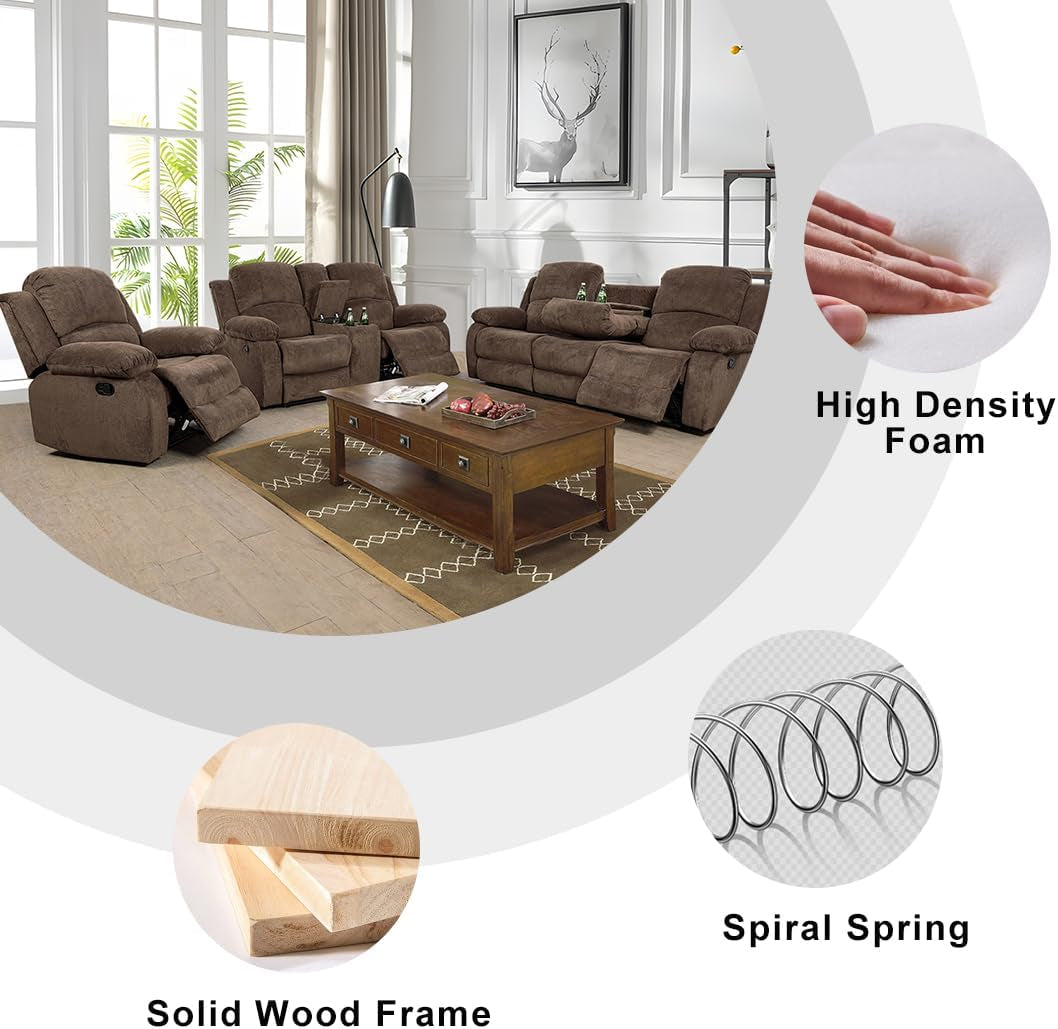 Fabric Recliner Loveseat Couch Brown 2-Seat Reclining Sofa Corduroy Manual Recliner Sofa Living Room Couch with Cup Holders&Storage Console for Home Theater/Office/Rv Car (Chocolate, Loveseat)