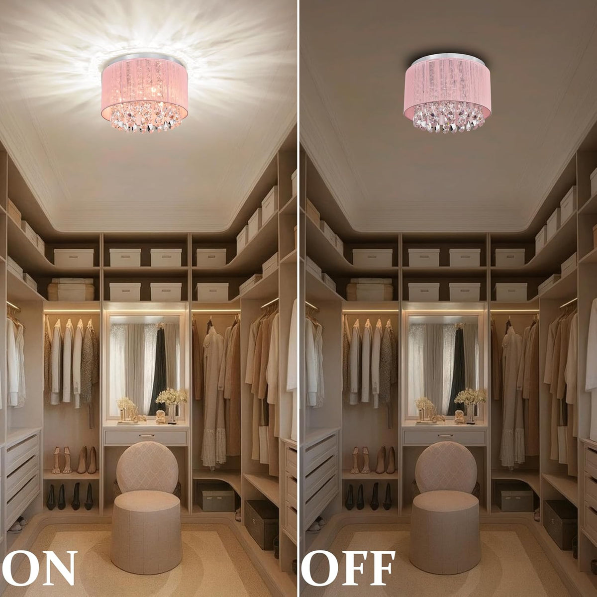 Pink Chandelier Drum Flush Mount Chandelier Crystal Ceiling Light Fixture 3 Light Bedroom Chandelier