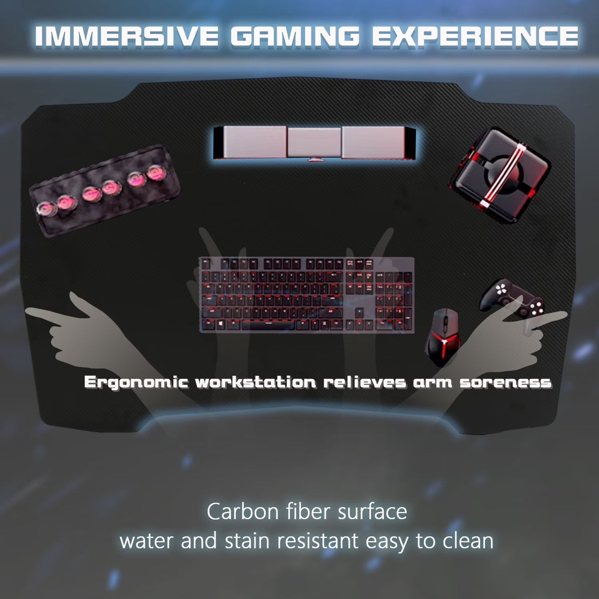 47 Inch Gaming Desk, Z Shaped PC Computer Desk Gaming Workstation with Headphone Hook, Ergonomic Gaming Table PC Desk for Game Players, Blue