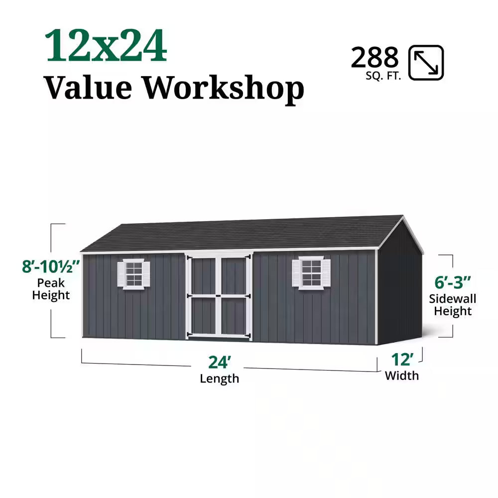 Value Workshop 12 Ft. X 24 Ft. Outdoor Wood Storage Shed Precut Kit with Operable Windows and Floor (288 Sq. Ft.)