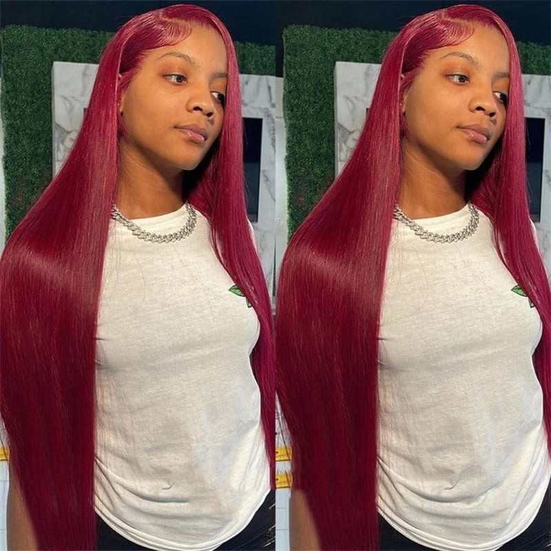 99J Burgundy Wig Human Hair 13X6 Straight Lace Front Wigs Human Hair 24Inch
