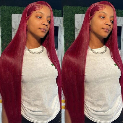99J Burgundy Wig Human Hair 13X6 Straight Lace Front Wigs Human Hair 24Inch