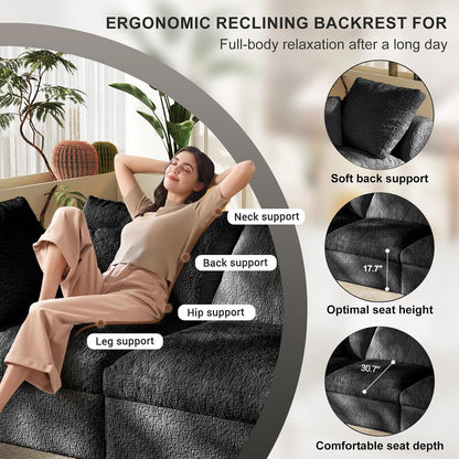 Cloud Sectional Couches, 108" L-Shape Boneless Sofa, Modular Sectional Sofa for Living Room,Freely Configurable,Deep Seating,Non-Slip Bottom, No Assembly Required(3 Seater+1 Ottoman (Black)