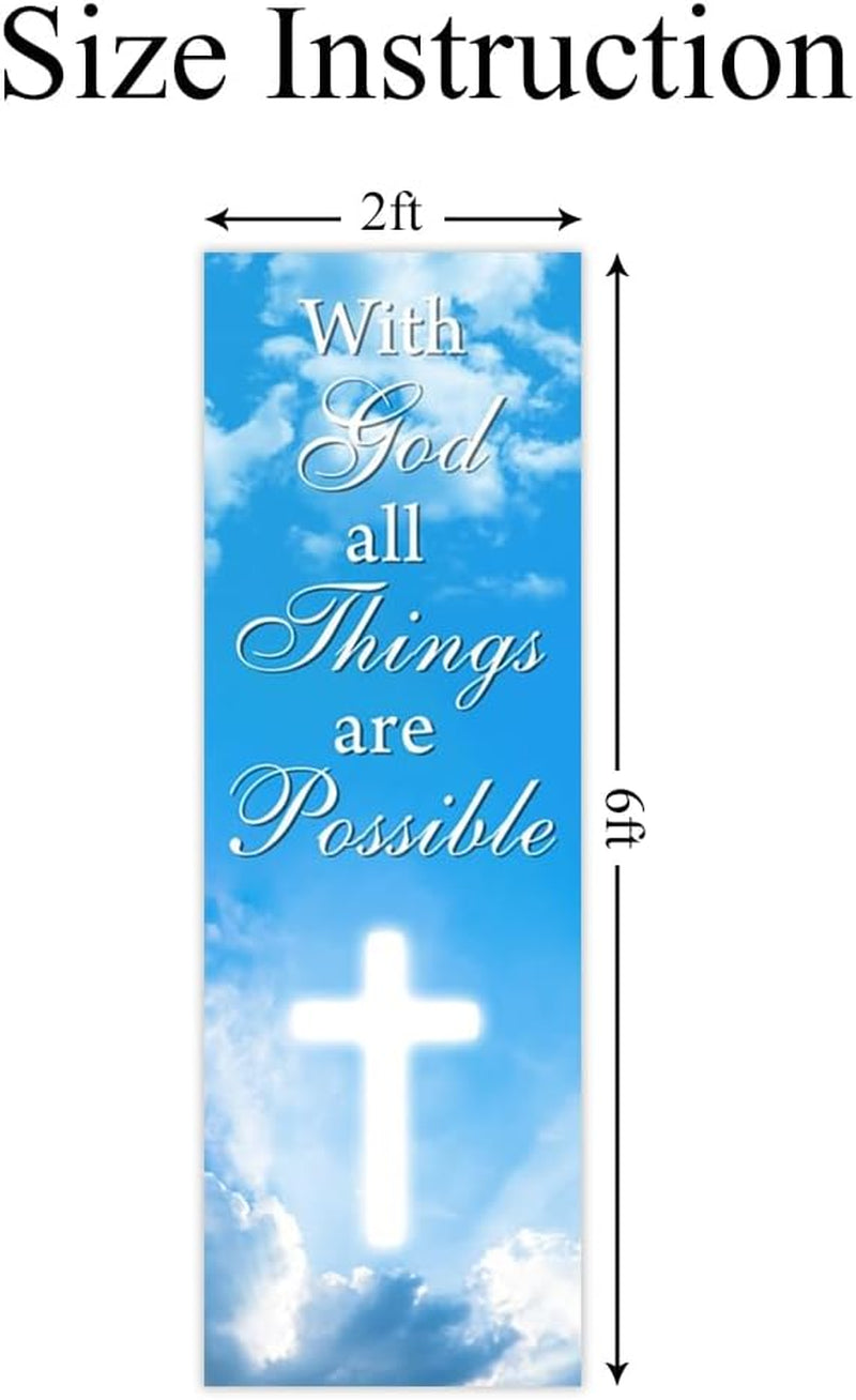 Church Worship Banner for Church Sanctuary Decor 2X6Ft-With God All Things Are Possible