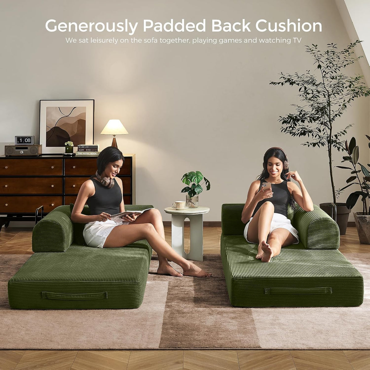 79" Convertible Futon Sofa Bed,Boneless Couch for Living Room | Olive Green