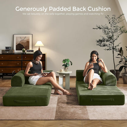 79" Convertible Futon Sofa Bed,Boneless Couch for Living Room | Olive Green