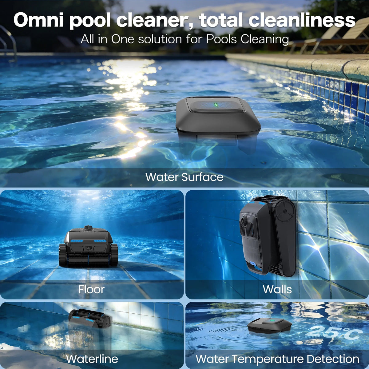 Pool Robot Cleaner 4In1 Omni CP400, Robot Pool Ceaner above Ground Pool and Inground Pool,With Pool Skimmer Robot